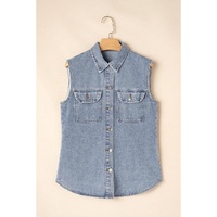 Beau Blue Denim Flap Pocket Curved Hem Shirt Vest - S thumbnail