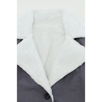 Gray Lapel Collar Button Fleece Jacket - M thumbnail
