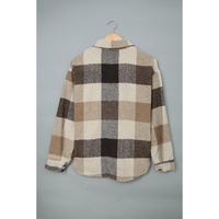 Khaki Plaid Color Block Buttoned Long Sleeve Jacket with Pocket - M thumbnail