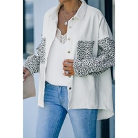 White Contrast Leopard Denim Jacket - L thumbnail