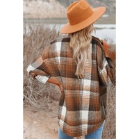 Brown Plaid Flap Pockets Shacket - 2XL thumbnail