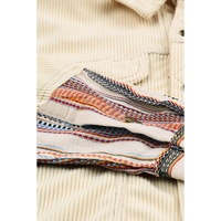Button Up Pockets Striped Color Block Corduroy Jacket - L thumbnail