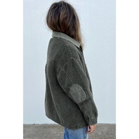 Gray Corduroy Trim Elbow Patch Sherpa Jacket - M thumbnail
