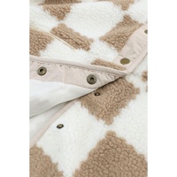 Brown Checked Snap Button Sherpa Jacket - XL thumbnail