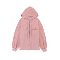 Pink Flap Pocket Drawstring Hood Zip Up Jacket - L thumbnail