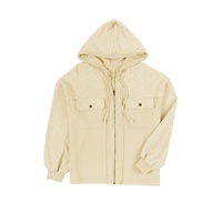 Apricot Flap Pocket Drawstring Hood Zip Up Jacket - L thumbnail