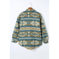 Azura Exchange Blue Western Aztec Print Button Flap Pocket Shacket - M thumbnail