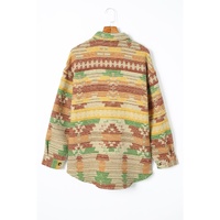 Yellow Western Aztec Print Button Flap Pocket Shacket - S thumbnail
