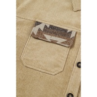 Khaki Aztec Print Patchwork Frayed Edge Corduroy Jacket - M thumbnail