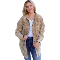 Khaki Vintage Distressed Mineral Wash Oversized Shacket - S thumbnail