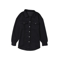 Black Solid Textured Flap Pocket Buttoned Shacket - S thumbnail