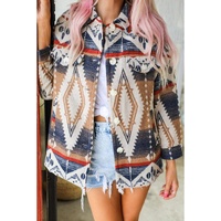 Multicolor Aztec Print Button-Up Oversized Jacket - S thumbnail