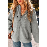 Medium Grey Fleece Zip Up Drawstring Hooded Pocketed Jacket - 2XL thumbnail