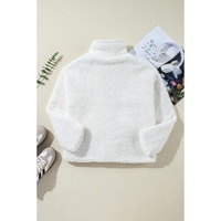 Beige Faux Fur Button Pocketed Lapel Collar Jacket - M thumbnail