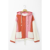Coral Quilted Textured Patchwork Loose Fit Hooded Jacket - S thumbnail