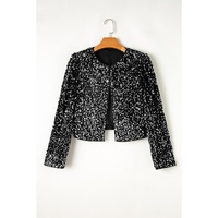 Black Sequined Open Front Cropped Jacket - S thumbnail