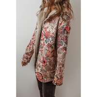 Azura Exchange Beige Vintage Paisley Floral Printed Sherpa Lined Hooded Jacket - S thumbnail