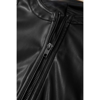 Black Solid Faux Leather Zipper Slim Fit Bomber Jacket - M thumbnail