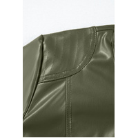 Sage Green Solid Faux Leather Zipper Slim Fit Bomber Jacket - S thumbnail