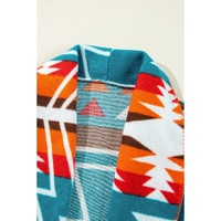 Sky Blue Aztec Printed Lapel Bell Sleeve Jacket - M thumbnail