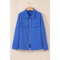 Dusk Blue Collar Tab Sleeve Zip Up Flap Detail Jacket - M thumbnail