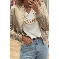 Pale Khaki Metallic Zip up Baseball Jacket - L thumbnail