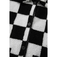 Black Checkered Side Pockets Collared Buttoned Fleece Jacket - 2XL thumbnail