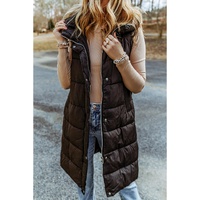 Black Hooded Long Quilted Vest Coat - M thumbnail