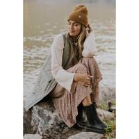 Grass Green Quilted Long Vest Jacket with Pockets - S thumbnail