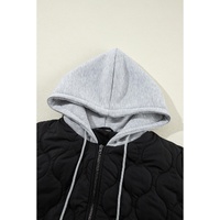 Black Quilted Drawstring Hooded Zip Up Puffer Vest - M thumbnail