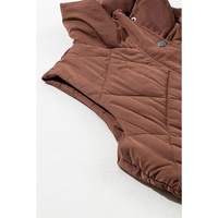 Coffee Longline Quilted Stand Collar Puffer Vest - S thumbnail