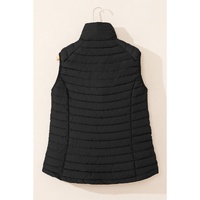 Black Plush Collared Quilted Zipped Puffer Vest - L thumbnail