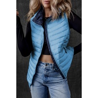 Sky Blue Plush Collared Quilted Zipped Puffer Vest - L thumbnail