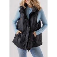 Black Quilted High Neck Zip Up Jacket Vest - 2XL thumbnail
