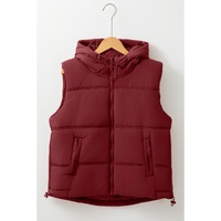 Clay Zip-up Side Pockets Hooded Puffer Vest - XL thumbnail