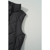 Black Quilted High Neck Button Up Pocket Vest Coat - M thumbnail