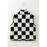 Black Checkered Sherpa Collared Jacket Vest - M thumbnail
