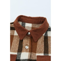 Brown Pocketed Buttoned Plaid Shirt Jacket - 2XL thumbnail