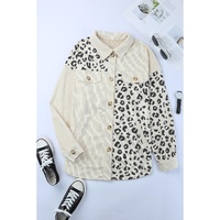 Apricot Leopard Print Detail Pocketed Corduroy Jacket - S thumbnail
