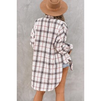 Azura Exchange White Oversized Plaid Pattern Shacket with Slits - M thumbnail