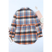 Multicolor Plaid Button Down Ruffled Shirt Jacket - 2XL thumbnail