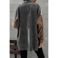 Gray Color Block Leopard Patched Corduroy Shacket - M thumbnail