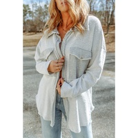 Azura Exchange Gray Contrast Flap Pockets Relaxed Shacket - L thumbnail