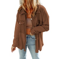 Azura Exchange Brown Contrast Flap Pockets Relaxed Shacket - M thumbnail