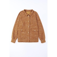 Khaki Vintage Washed Flap Pocket Button Shacket - M thumbnail