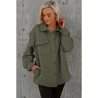 Green Retro Quilted Flap Pocket Button Shacket - S thumbnail