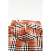 Orange Plaid Pattern Sherpa Lined Hooded Shacket - S thumbnail