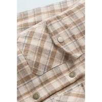 Khaki Plaid Pattern Sherpa Lined Hooded Shacket - L thumbnail