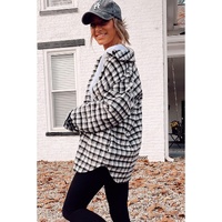 Black Plaid Print Chest Pockets Buttoned Tunic Shacket - L thumbnail