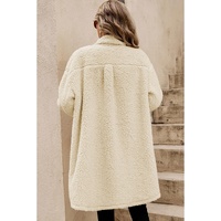 Beige Contrast Flap Pocket Single Breasted Teddy Coat - L thumbnail